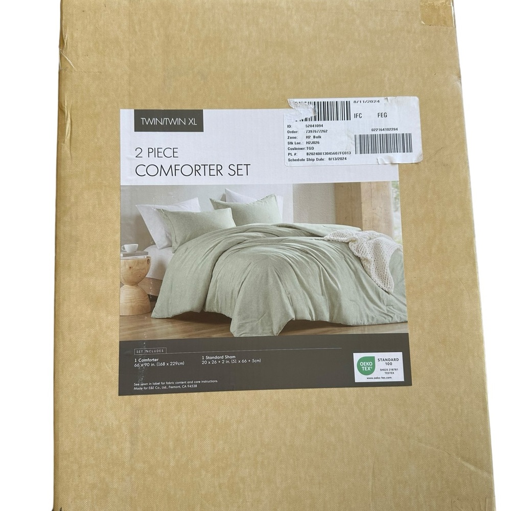 New OEKO-TEX Certified Twin/Twin Extra Long Camden Comforter Set Sage Green - Picture 6 of 8